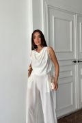 DEGAJE YAKA KOLSUZ BLUZ - PANTOLON TAKIM - Beyaz resmi